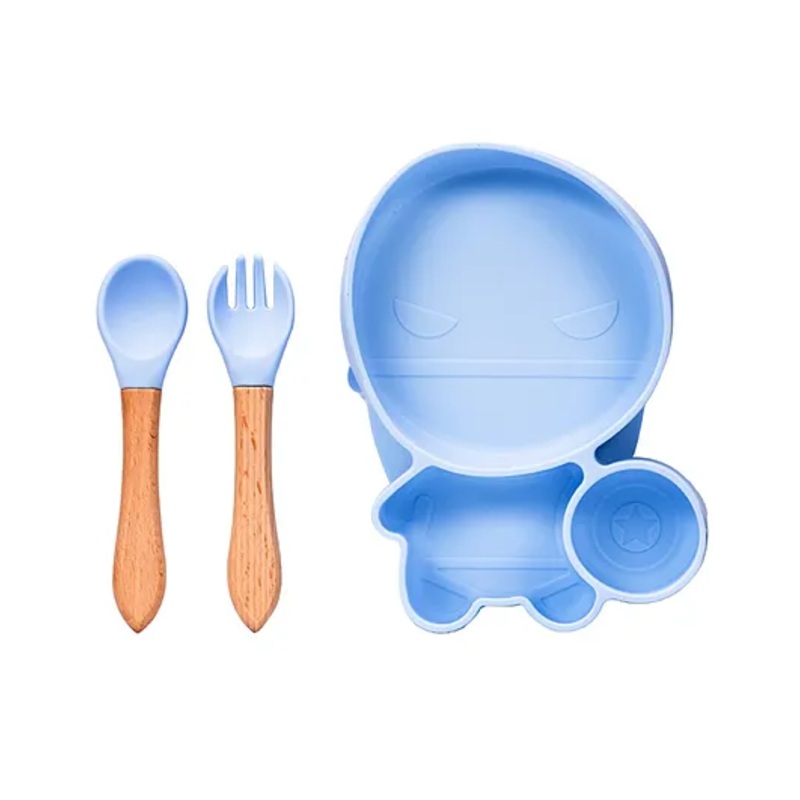 Adore Ninja ! SIlicon Suction Plate with fork and spoon – Blossom Blue
