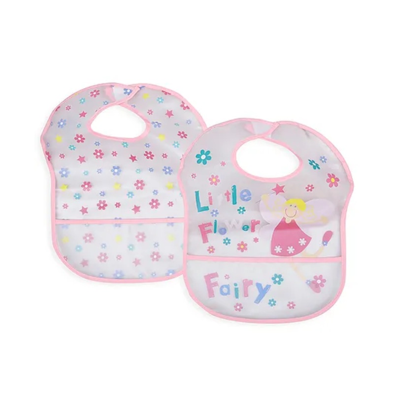 Baby Moo Feeding Bibs With Crumb Catcher Waterproof Flower Fairy Print Pack Of 2 – Pink