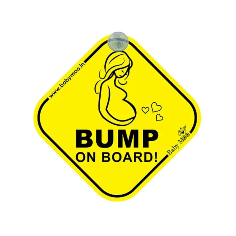 Baby Moo Mama On Board Pregnancy Safety Sign For Car With Vacuum Suction Cup Clip – Yellow