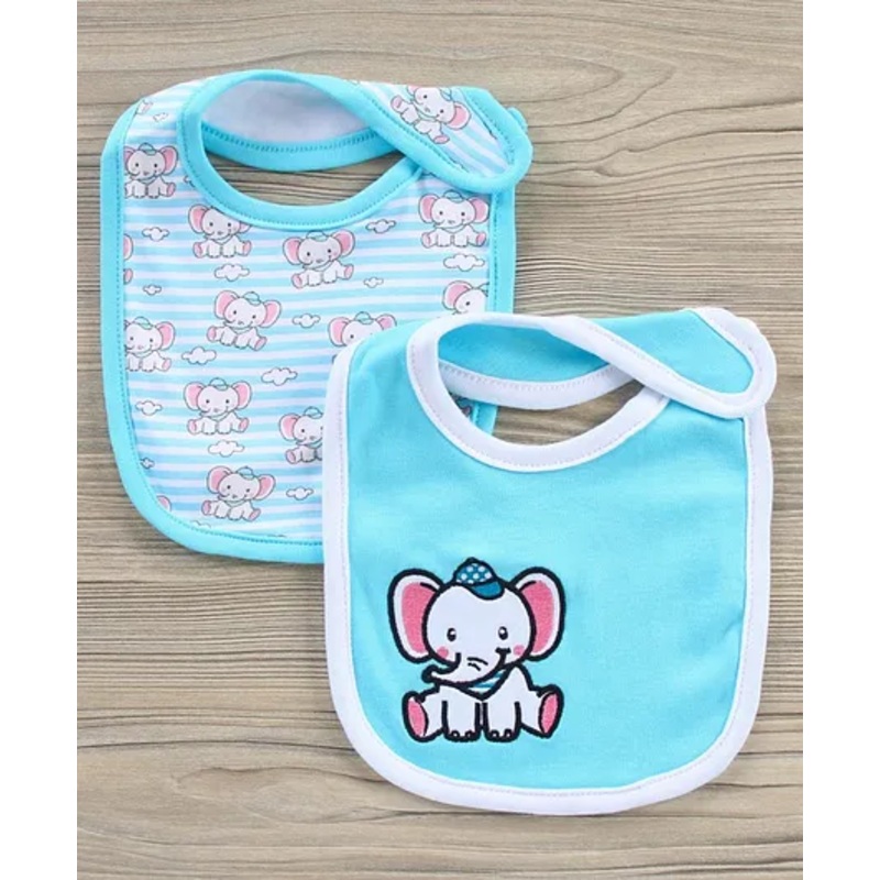 Babyhug Interlock Cotton Bibs Elephant Print Pack of 2 – Blue
