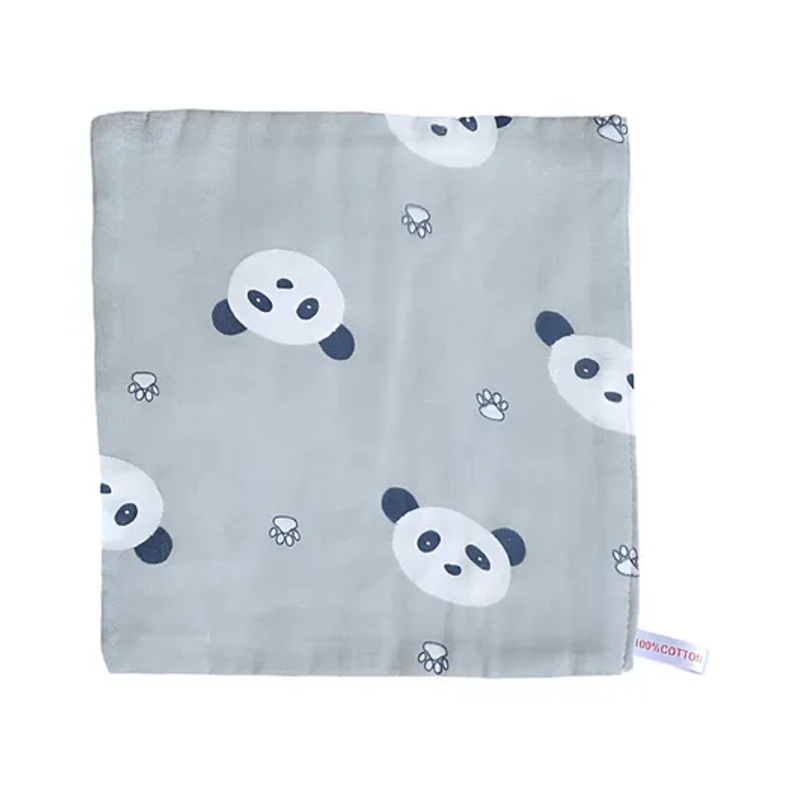 Bembika Baby Face Towels for Boys Girls Fleece Muslin Wash Cloth Panda Pattern – Grey