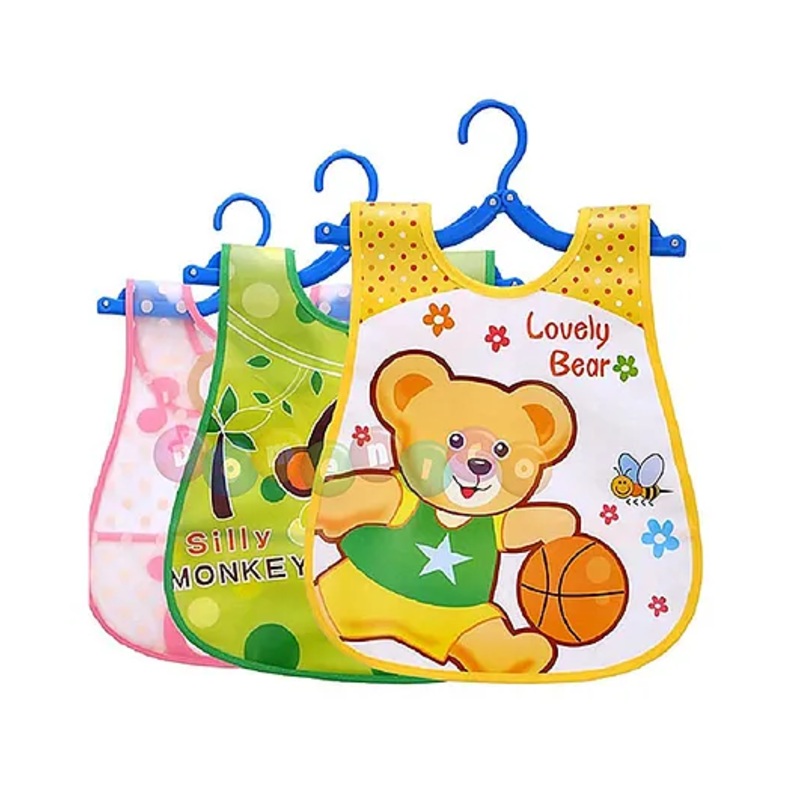 Fantasy India Washable Colorful Waterproof Baby Apron cum Bib with Cute Cartoon Drool Pack of 3 – Random Print(Assorted)