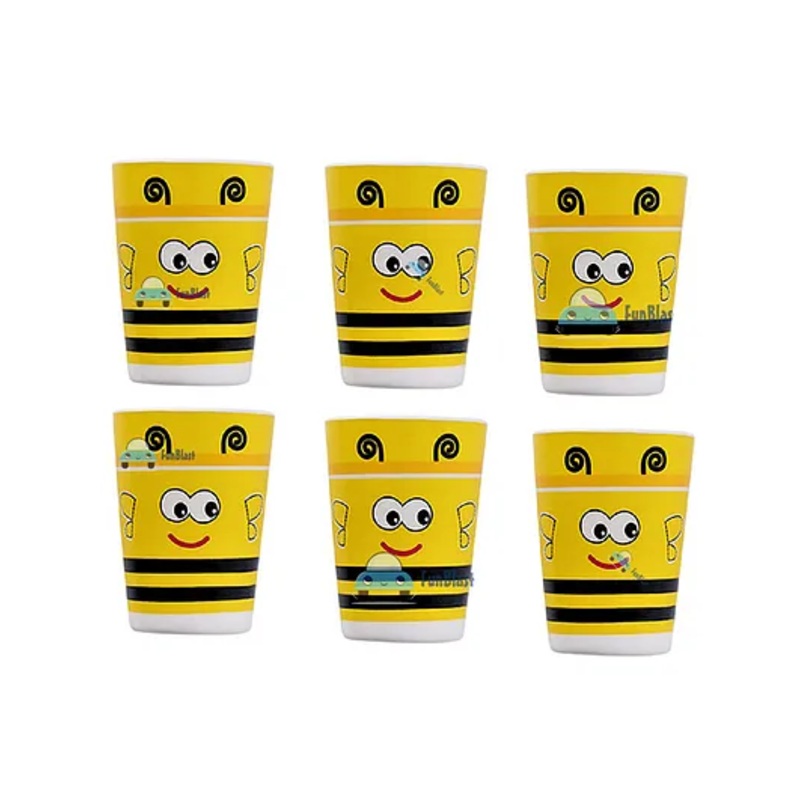 FunBlast Bamboo Fiber Glasses Bee Design Pack of 6 Brown – 380 ml Each
