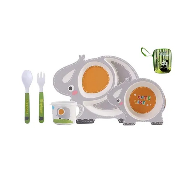 FunBlast Bamboo Fibre Elephant Theme Dining Set of 5- Multicolor