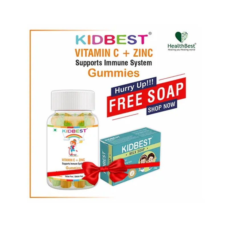 HealthBest Kidbest Vitamin C + Zinc Gummies for Kids | Immunity Booster | Increase Stamina & Energy | Antioxidants