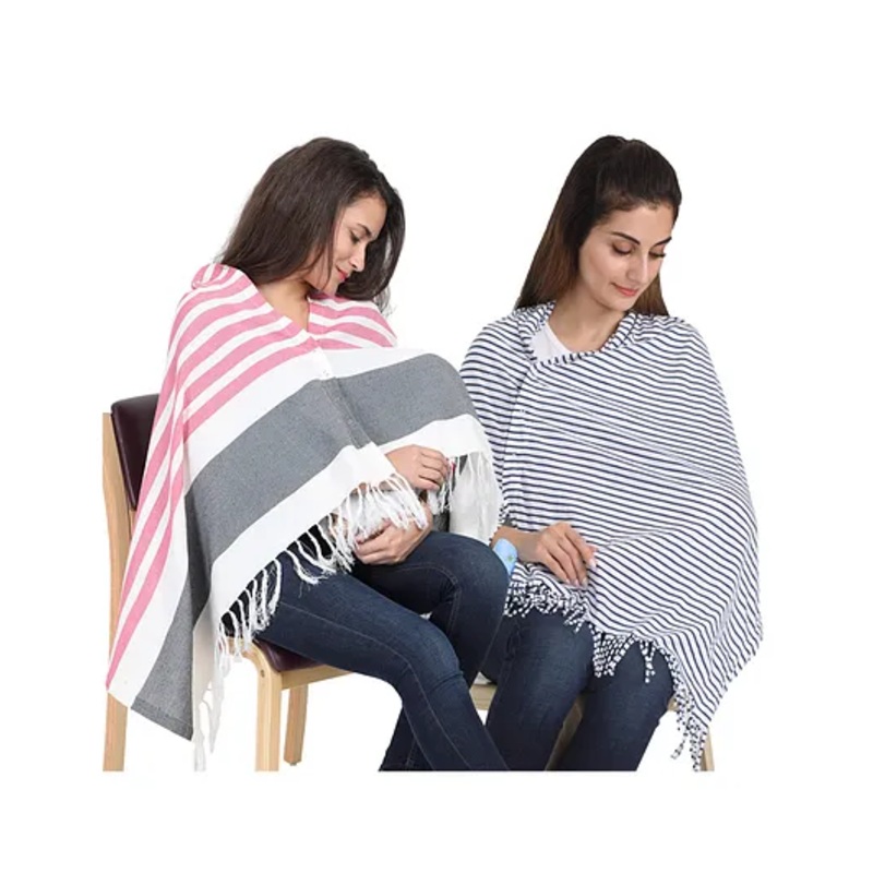 Lulamom Multi-Purpose Breast Feeding Nursing Striped Shawl – Pack of 2 (Pink & Navy)