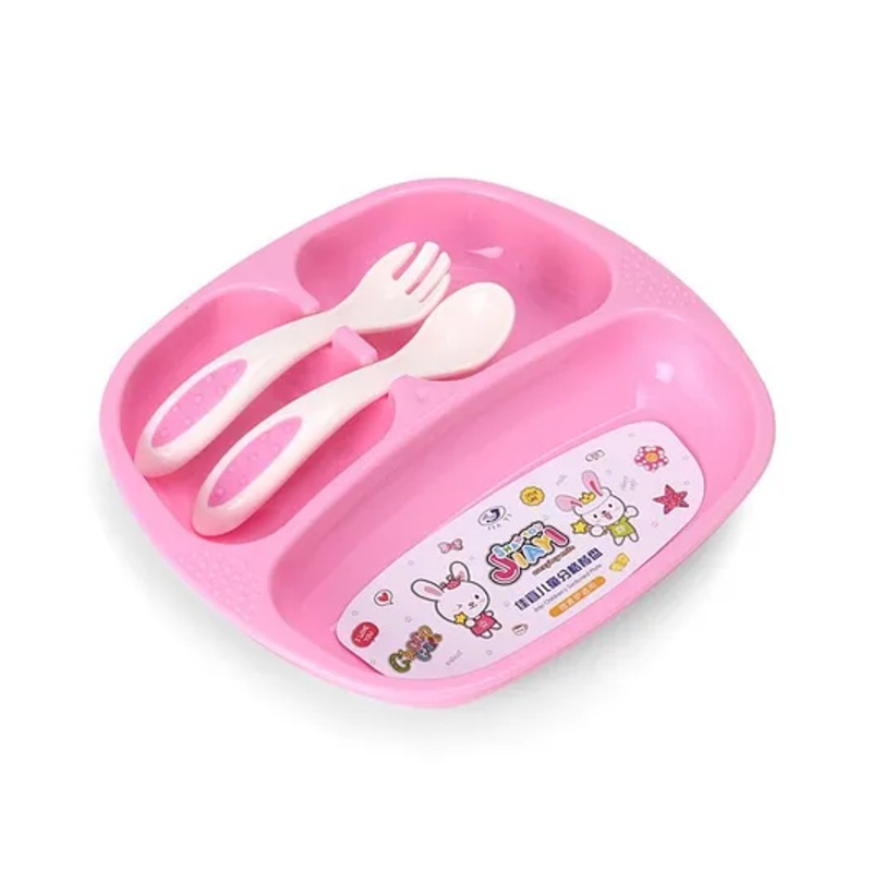 Lunch Plate with Fork &  Spoon – Pink