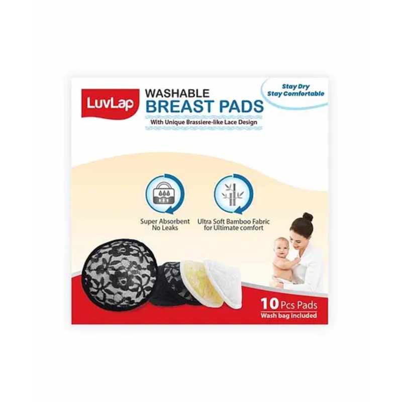 LuvLap Washable Bamboo Breast Pads with Lace – Pack of 10