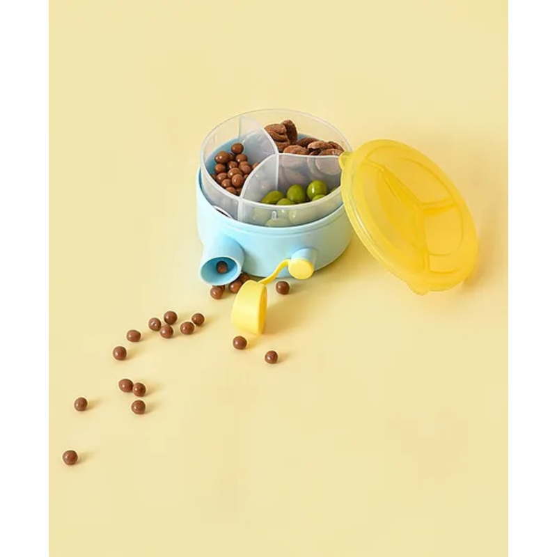 Mi Arcus Spin Snack Container with 3 Compartments Feeding Bowl – Yellow & Blue, Suitable for Ages 6 Months+