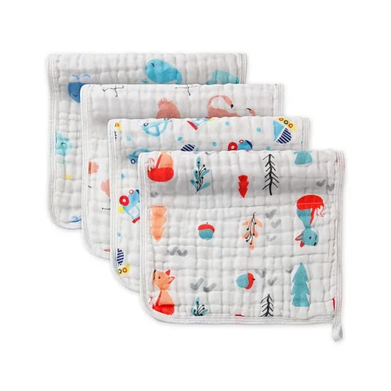 Mom’s Home 6 Layered Muslin Burp Cloth Set of 4 (Prints May Vary) – White