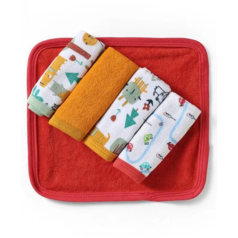 OHMS Terry Knit Wash Cloth with Animal Print & Solid Pack of 5 L 23 x B 22.5 cm – Multicolor