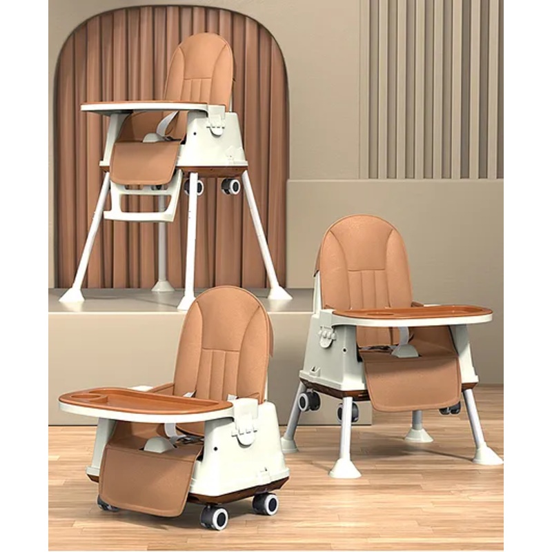 StarAndDaisy Comfort 4 in 1 Premium Multifunctional High Chair with Booster Normal & Detachable Tray Adjustable Height One Hand Adjustable Ultra Soft Cushion – Brown