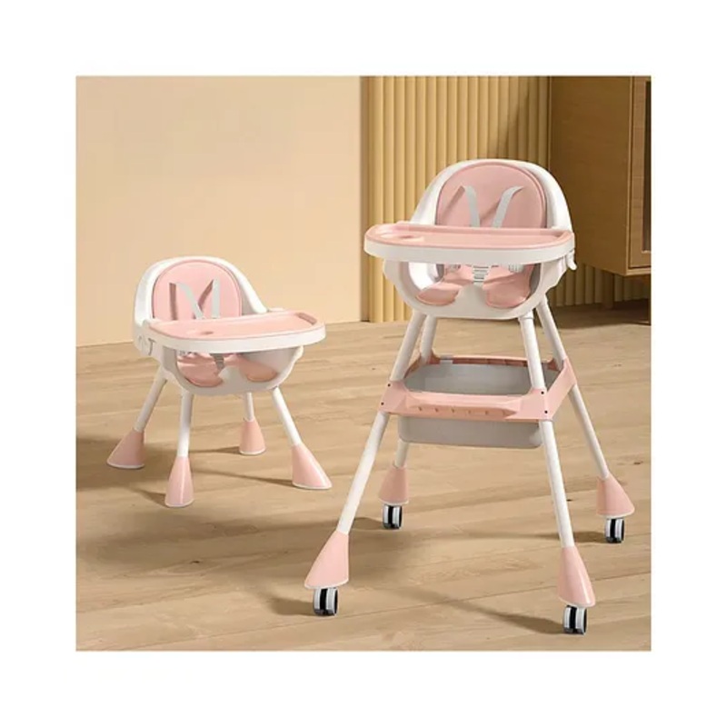 StarAndDaisy High Chair for Baby Feeding Chair with 5 Point Safety Belt High Chair with Seat Recline, Height Adjustable & Detachable Tray with Wheel – Light Pink