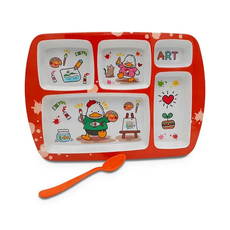 Superware Melamine Kids 5 Section plate with spoon – duck ( Set of 2 )