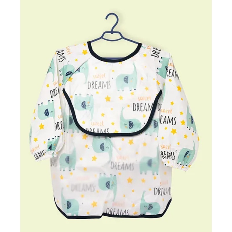 The Little Lookers Baby Bibs with Pocket I Long Sleeved Bib for Toddlers, Kids I Washable, Lightweight & Waterproof, Bibs for 6-24 Months Baby – Print May Very (Green)