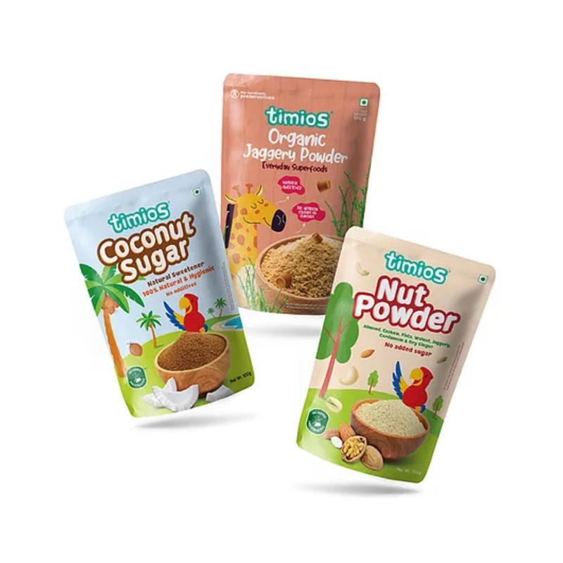 timios Combo Pack of Coconut Sugar Jaggery Powder & Nut Powder – 100 g Each