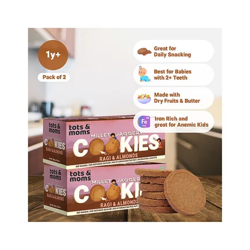 Tots & Moms Millet & Jaggery Cookies Ragi & Almonds – Pack of 2