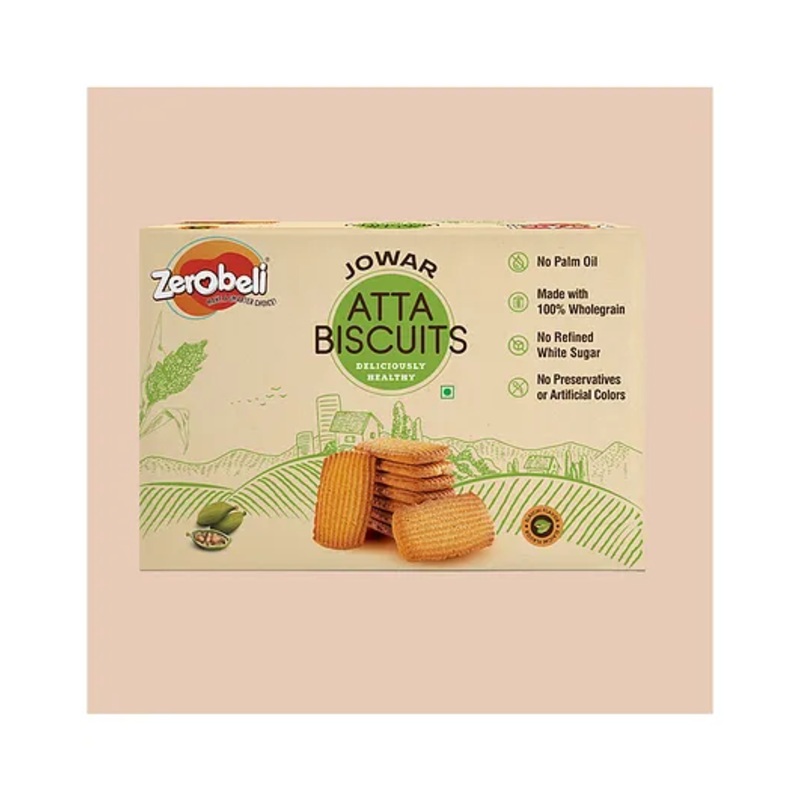 Zerobeli Premium Jowar Atta Digestive Biscuits with Elaichi – 375 g | Healthy, Nutritious, and Delicious Cookies