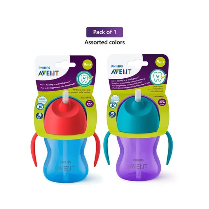 Avent Bendy Twin Handle Straw Cup I 9 M+ Plastic BPA Free – 200 ml (Color May Vary)