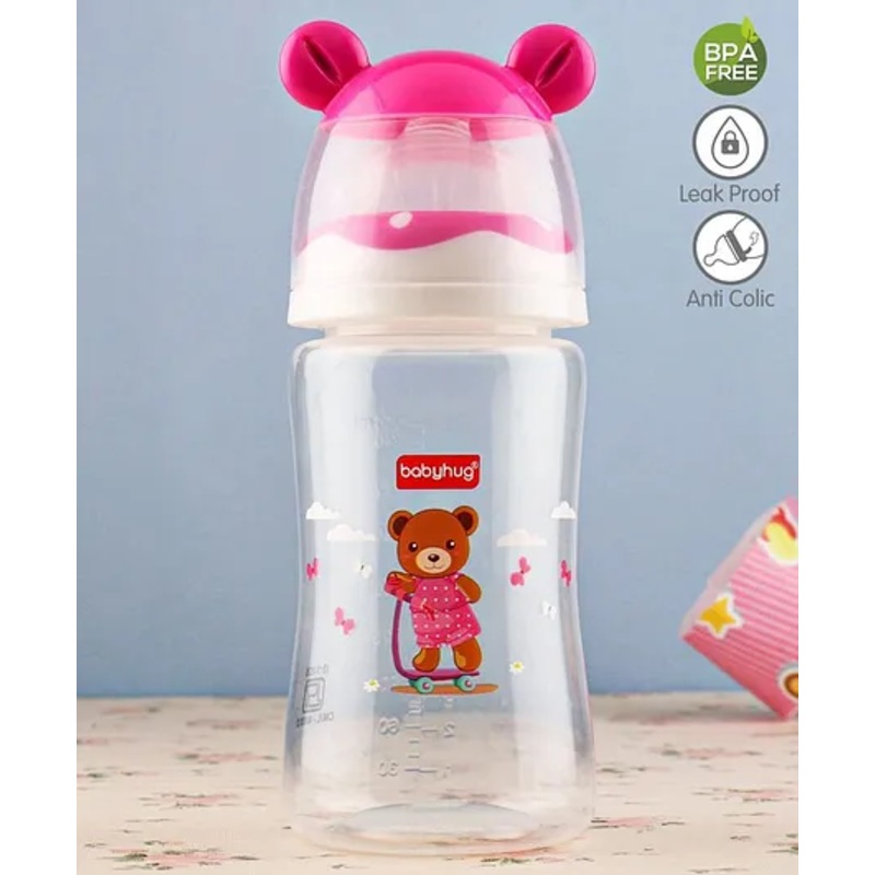 Babyhug Anti Colic Feeding Bottle Bear Shape Pink – 250 ml