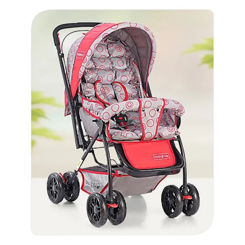 Babyhug Cosy Cosmo Stroller With Reversible Handle & Back Pocket – Bright Red