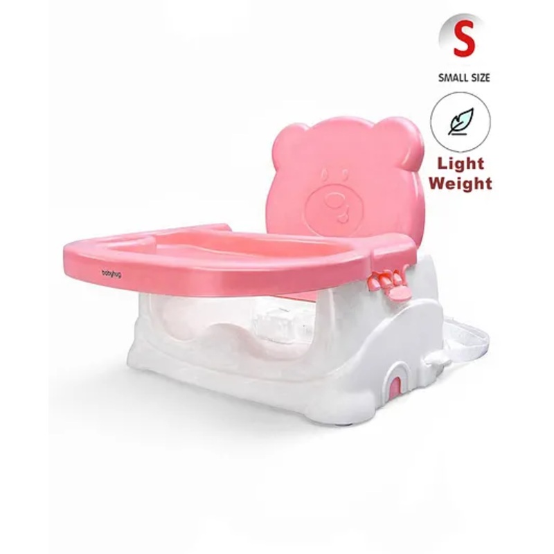 Babyhug Raise Me Up Baby Booster Seat With Adjustable Food Tray & 3 Point Safety Harness – Pink White (Without Cushion Seat)