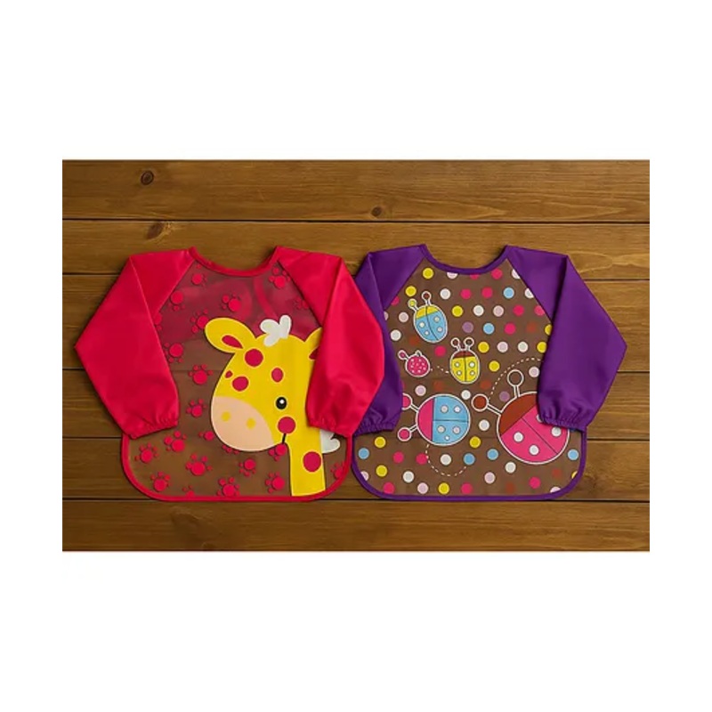 Badal Kidz Long Sleeve Bibs, Waterproof Baby Bibs, Toddler Sleeved Bib, Baby Smock for Eating Feeding, 0-24 Months -Purple & Pink