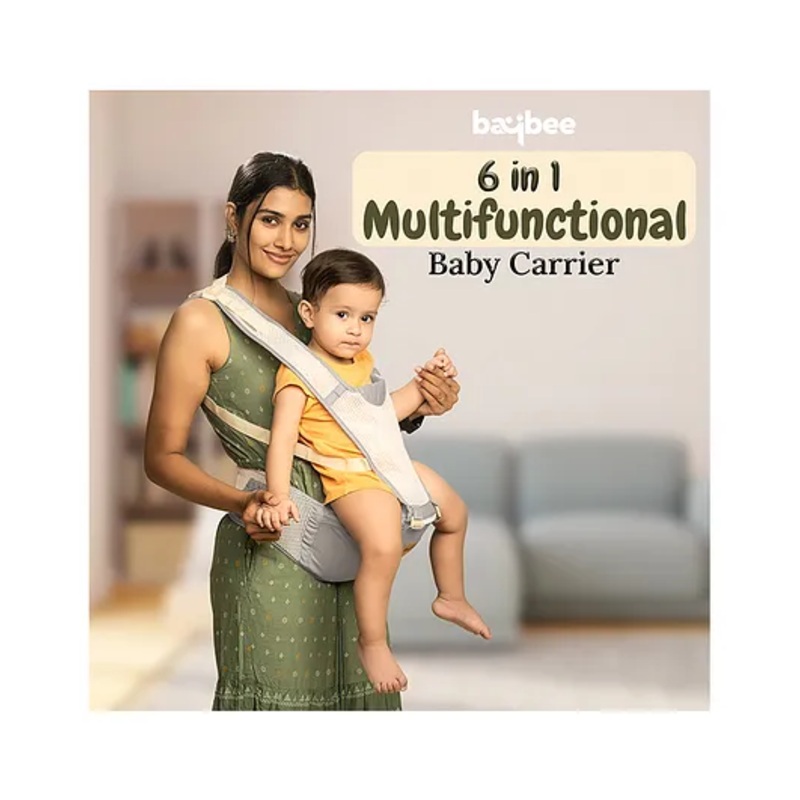 Baybee 6 in 1 Ergo Hip Seat Baby Carrier with 6 Carry Positions Baby Carrier Cum Kangaroo Bag Baby Carry Sling Front Back Carrier with Safety Belt – Grey