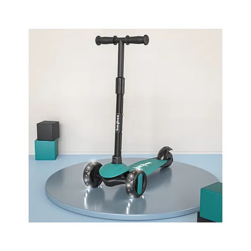 BAYBEE Alpha Kick Scooter for Kids 3 Wheel Kids Scooter with 4 Height Adjustable Handle Runner Scooter with LED PU Wheels & Brake Skate Scooter for Kids – Green