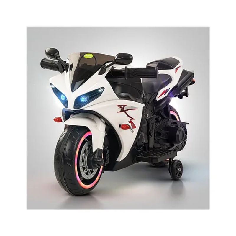 Baybee R7 Rechargeable Battery Operated Bike for Kids, Baby Bike with Hand Accelerator & LED Light Wheels (White)