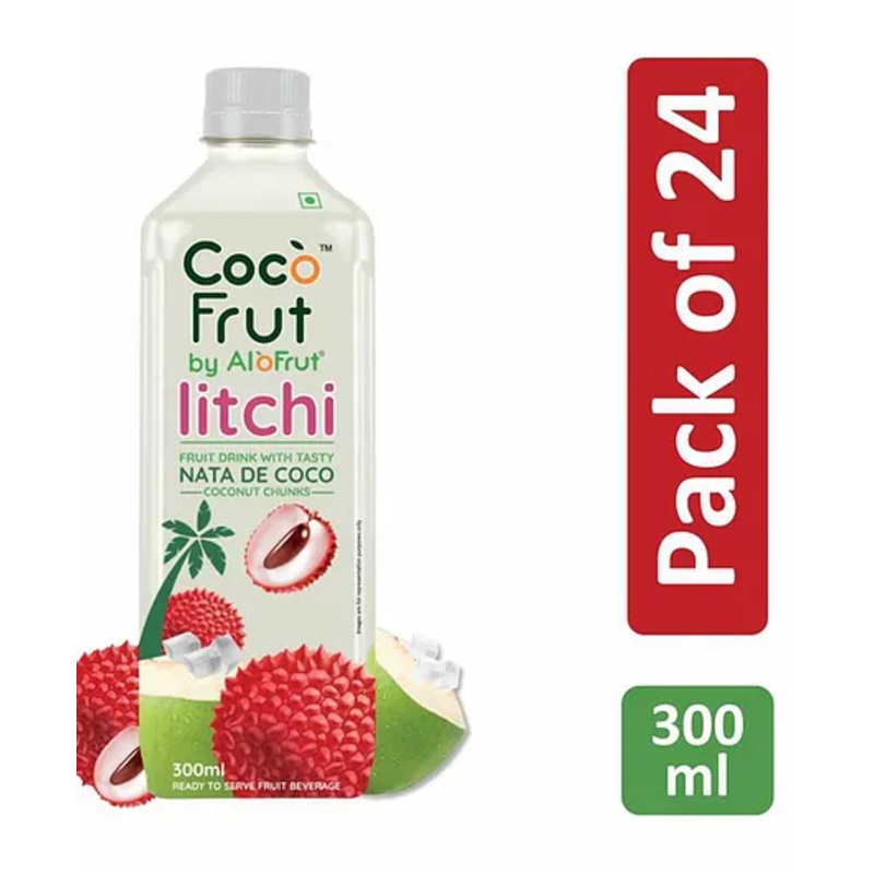 Coco Frut Litchi (lychee) Fruit Drink with Nata De Coco Chunks | Sip N Chew Delight – 300 ml (Pack of 24)
