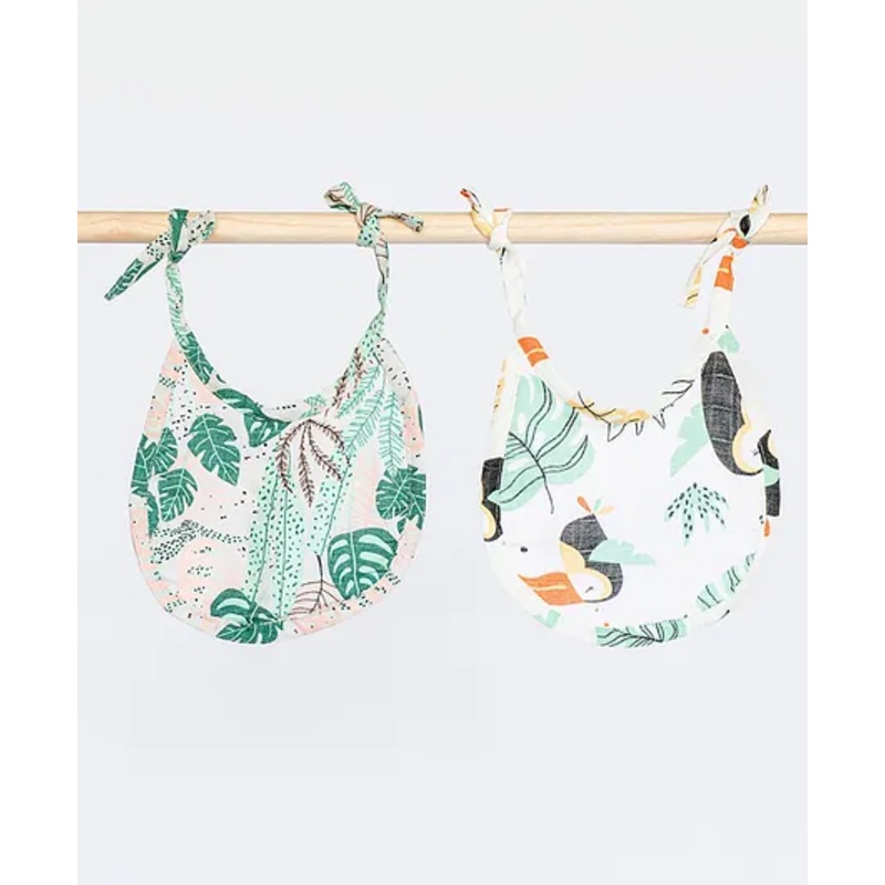 Cocoon Care Bamboo Muslin Terry Bib for Babies,Toucan Bird – Plants Lovable Prints (Pack Of 2) | Green