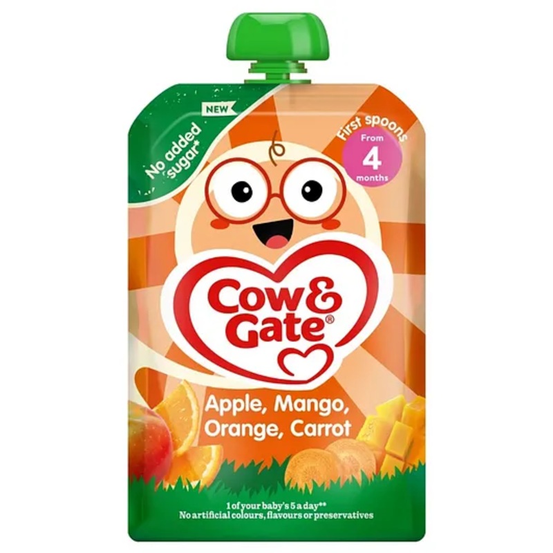 Cow & Gate Baby Food Pouch, Apple, Mango, Orange, Carrot (4m+) – 100g