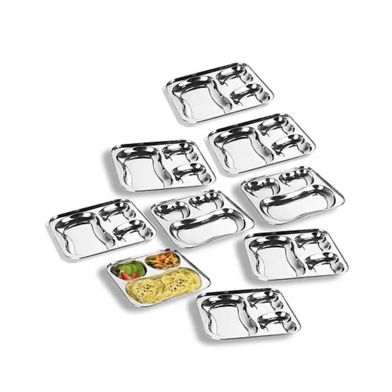 CutTales Pack of 9 Stainless Steel Apple-Shaped 3-Section Compartment Plate, Food Grade & Child Safe