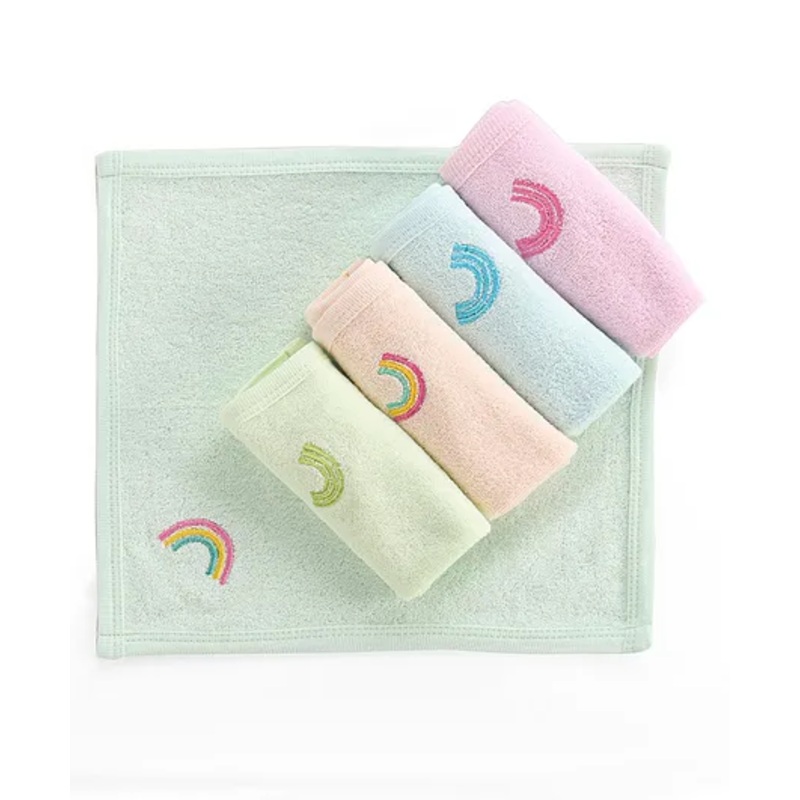 Doodle Poodle Terry Cotton Knit Rainbow Embroidery Wash cloth L 25.4 x B 25.4 cm Pack of 5 – Blue Pink & Green