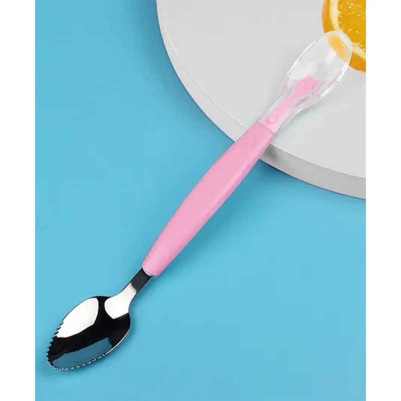 FANTASY INDIA Baby Fruit Scraping Mud Spoon Feeding Spoon Soft Silicone Spoon Baby Easy To Eat Fruit Spoon Mother And Baby Supplies – Pink