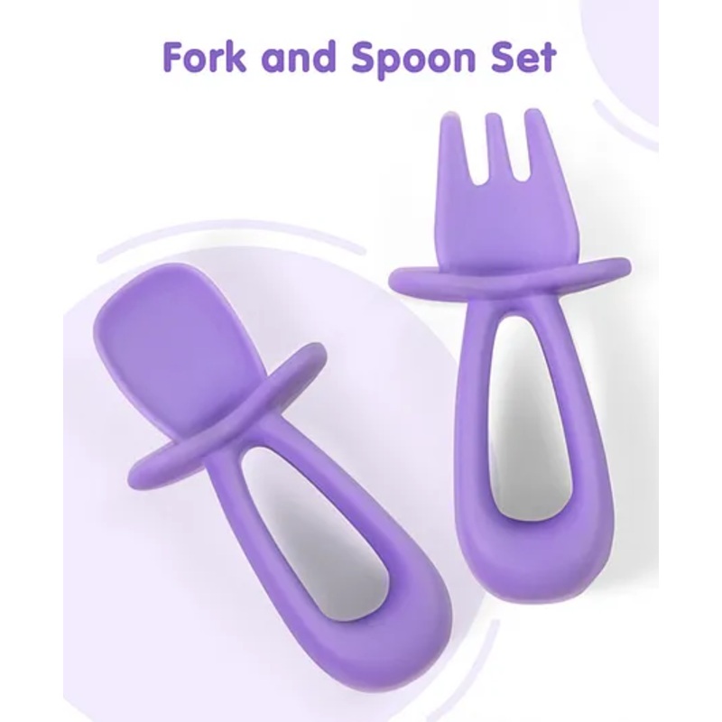 Fork & Spoon Set Baby Silicone Cutlery – Purple