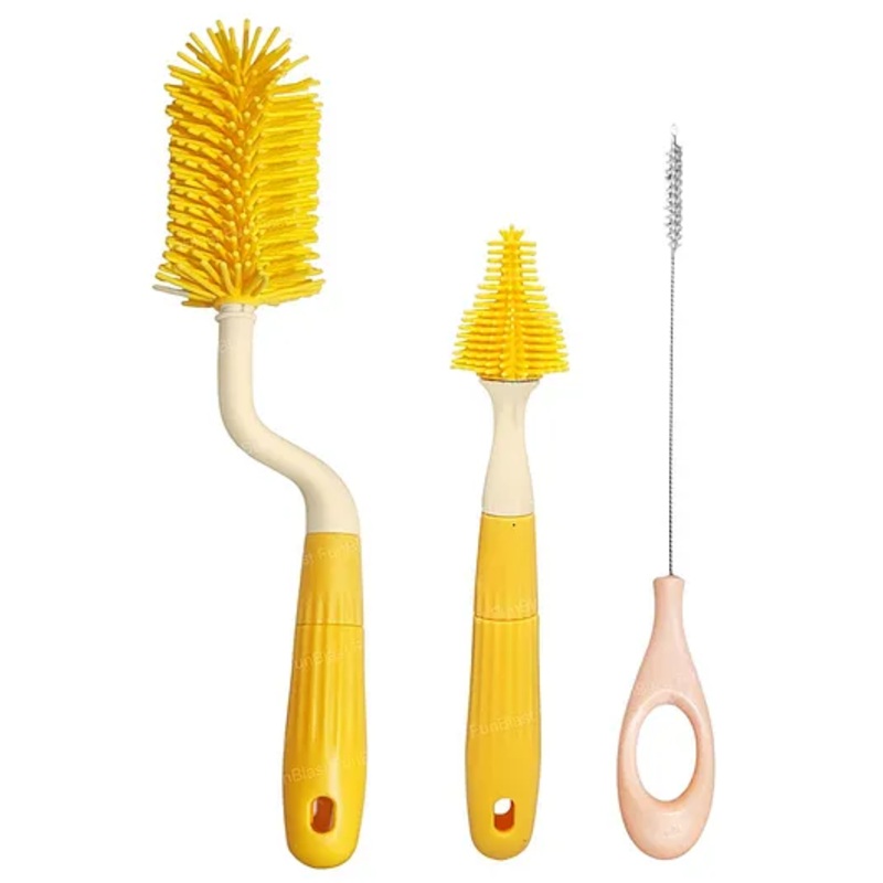FunBlast Silicone Baby Bottle Cleaning Brush Set 3 Pieces – Yellow