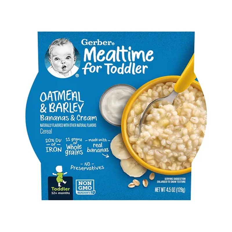 Gerber Mealtime for Toddler, Oatmeal & Barley, Bananas & Cream, Toddler – 128g