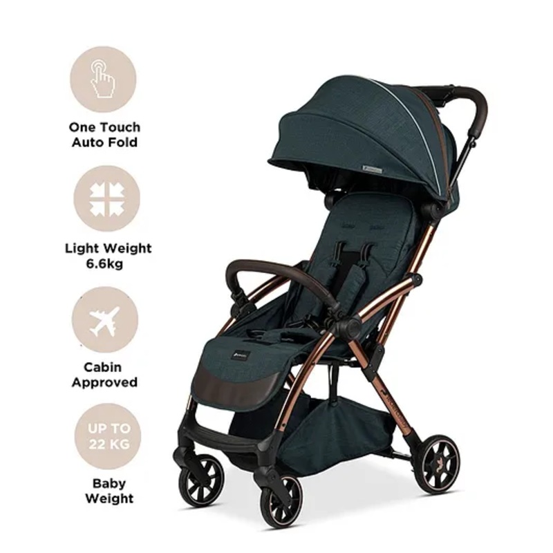 Leclerc Baby Influencer Air – Cabin Friendly Stroller- Flat Reclining Seat- One Touch Fold- (Upto 22Kg)- Blue