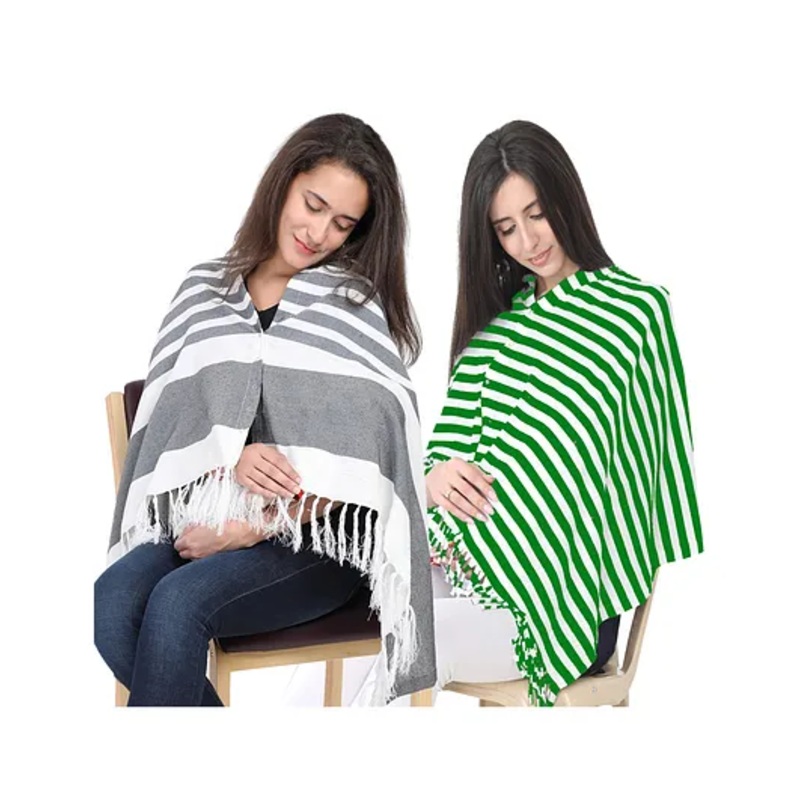 Lulamom Multi-Purpose Breast Feeding Nursing Striped Shawl – Pack of 2 (Navy & Green )