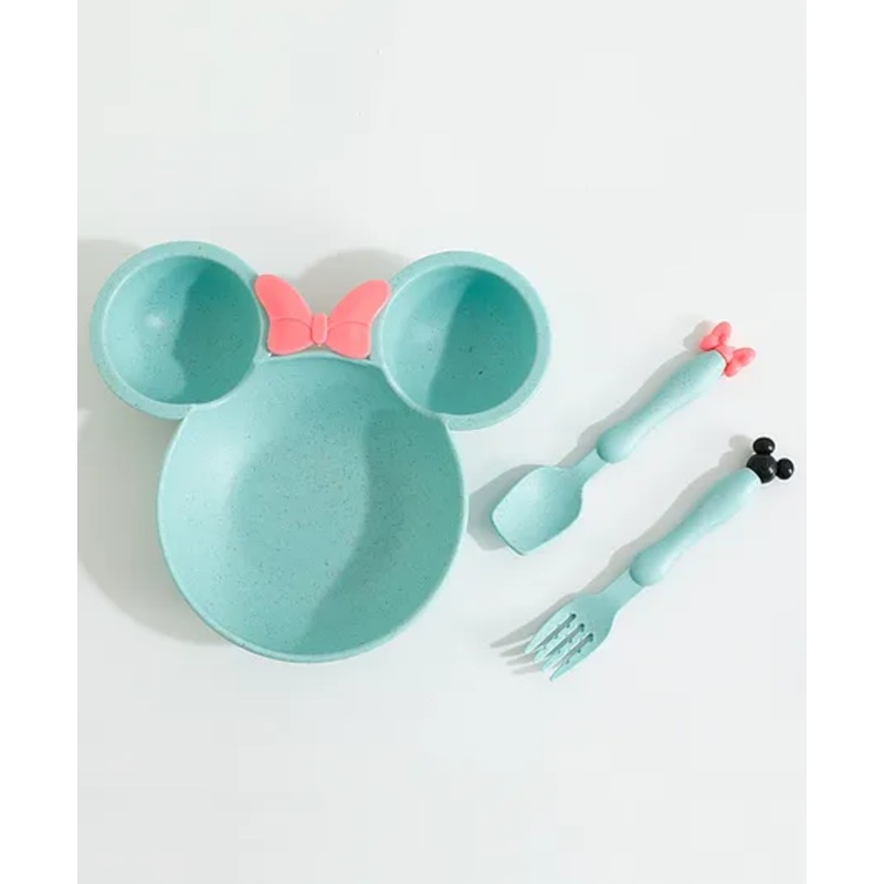 Minnie Mouse Meal Bowl with Spoon & Fork Set  – Green