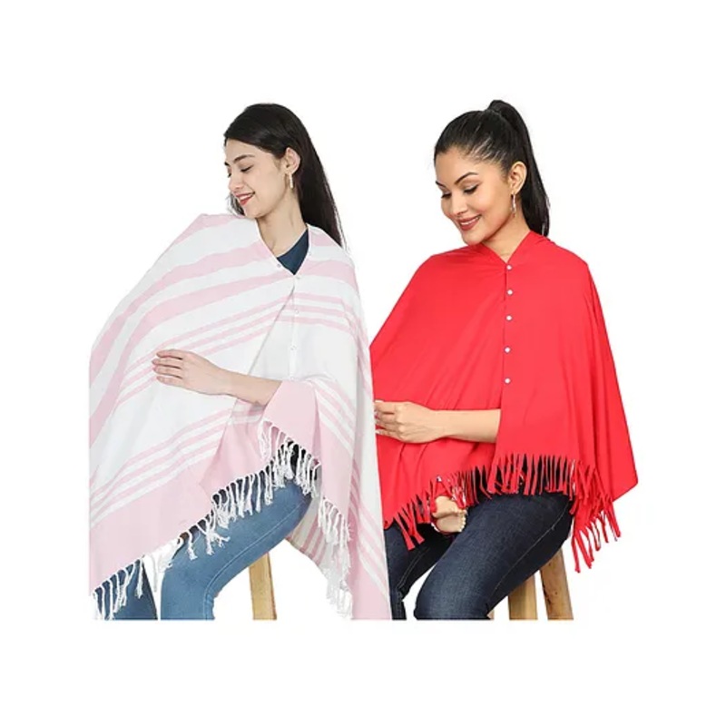 Nene Mother’s Multi g Purpose Large Size Nursing Feeding Scarf Wrap Stole Solid Pack of 2  – Pink & Red