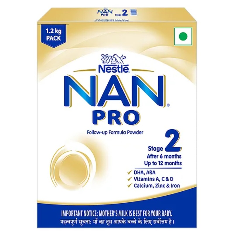 Nestle NAN PRO Stage 2, Follow-up Formula Milk Powder with DHA-ARA for Babies 6-12 Months Infants, 3x400g, 1.2 kg Pack (Bag-in-Box)