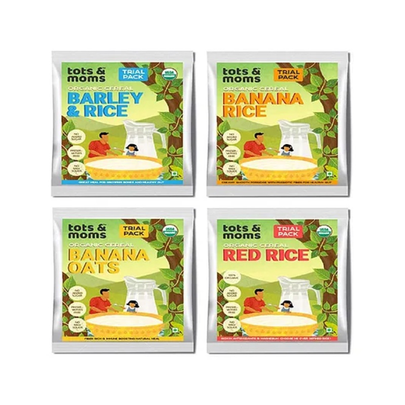 Organic Tots & Moms Baby Cereal Combo Pack, 4x50g  Gluten-Free 6-18mths No Additives