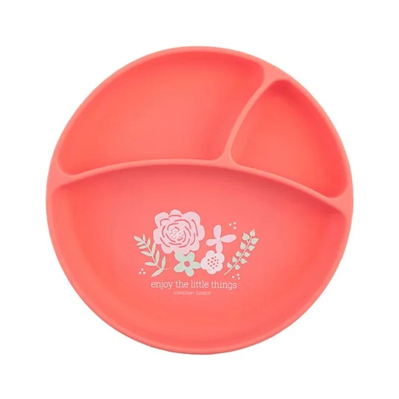Stephen Joseph Silicone Baby Sectioned Plate  Flower Print – Coral