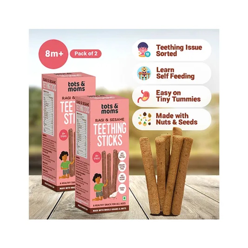 Tots and Moms Ragi, Banana, Sesame Teething Sticks made with Jaggery for babies, 12 Months+ | No Maida, No Sugar, No Preservatives | Nutritious Finger Food for Kids | | Pack of 2-150g each