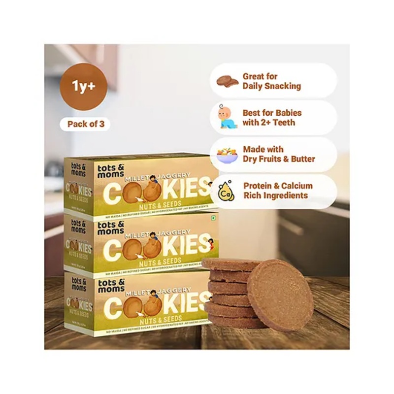 Tots & Moms Millet & Jaggery Cookies Nuts & Seeds – Pack of 3