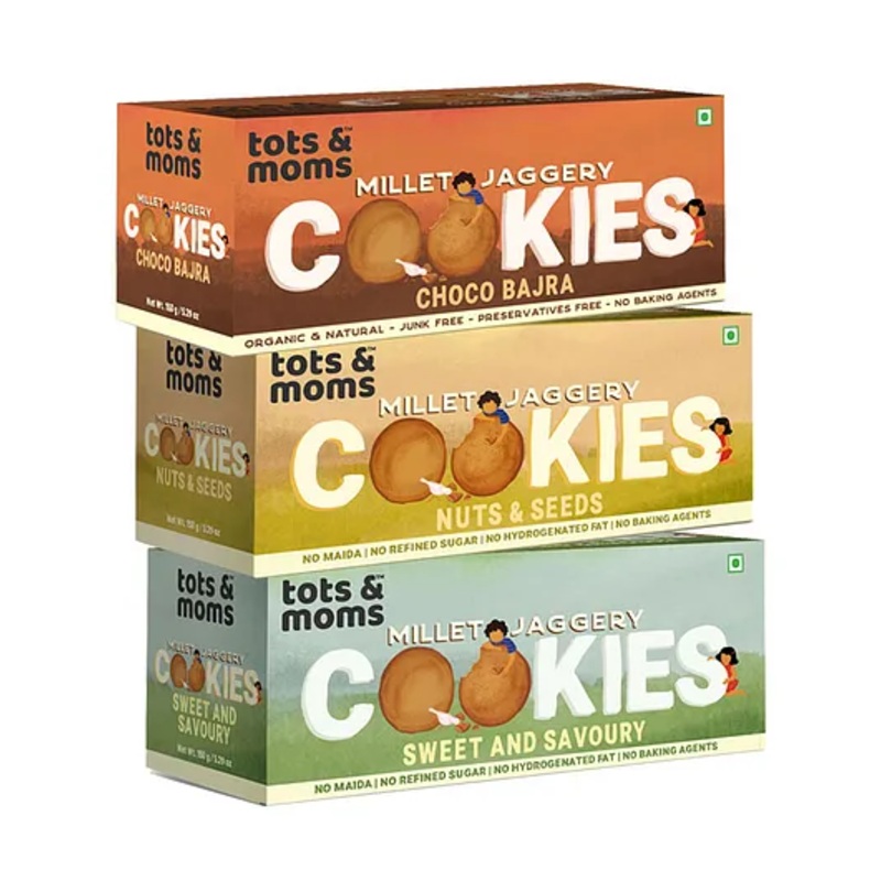 Tots & Moms Millet & Jaggery Cookies | Nuts & Seeds | Sweet & Savory | Choco Bajra | 150g Each