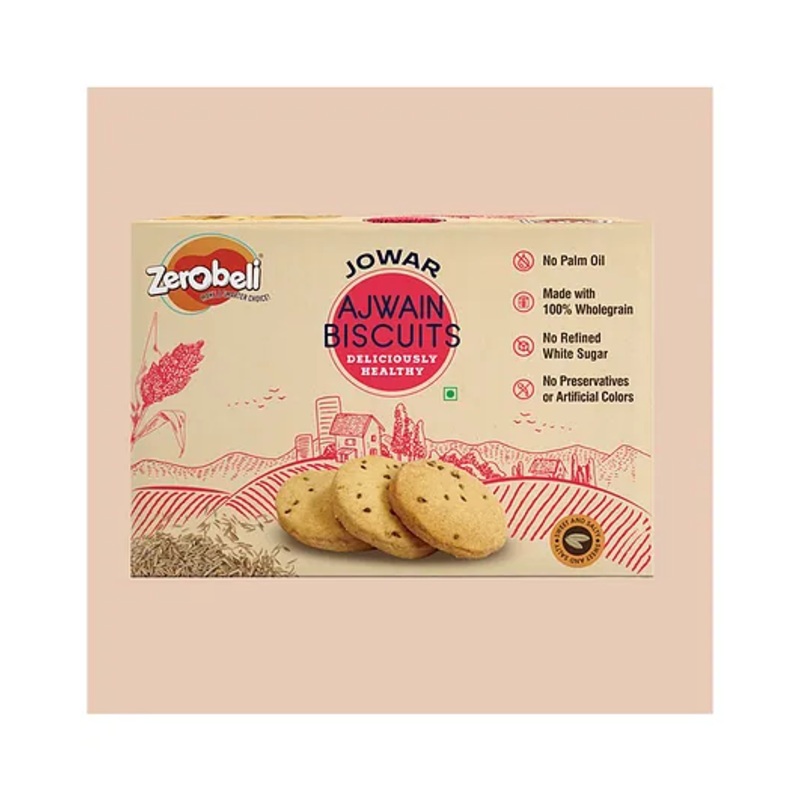Zerobeli Sweet & Salty Jowar Ajwain Biscuits – 400g Wholegrain Digestive Cookies
